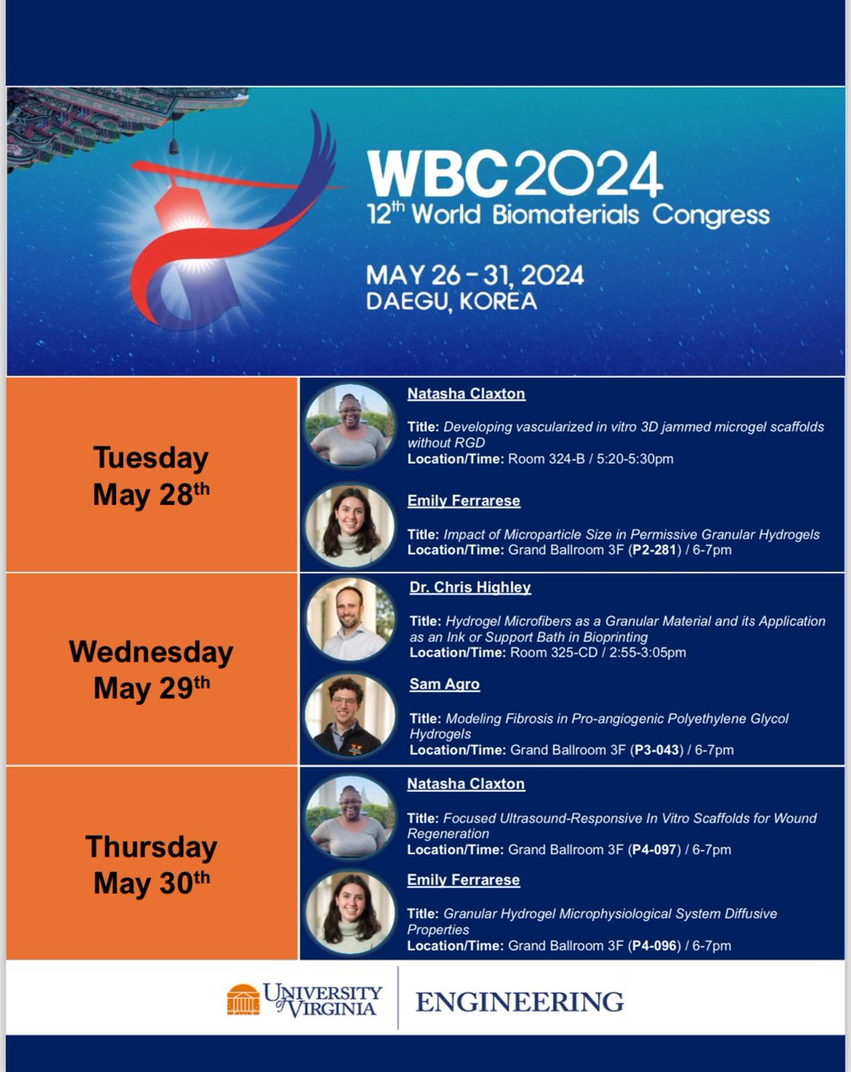 Natasha Claxton (@tasha_claxton) on Twitter photo Check out my talk tomorrow at 5:20p in 324B at #WBC2024 and the rest of the presentations from <a href="/cbhighley/">Chris Highley</a> lab throughout the week! We’re representing <a href="/UVABME/">Virginia BME</a> and <a href="/uvache_gboard/">UVA ChE Graduate Board</a> all the way in Daegu, Korea! Check out my talk tomorrow at 5:20p in 324B at #WBC2024 and the rest of the presentations from <a href="/cbhighley/">Chris Highley</a> lab throughout the week! We’re representing <a href="/UVABME/">Virginia BME</a> and <a href="/uvache_gboard/">UVA ChE Graduate Board</a> all the way in Daegu, Korea!