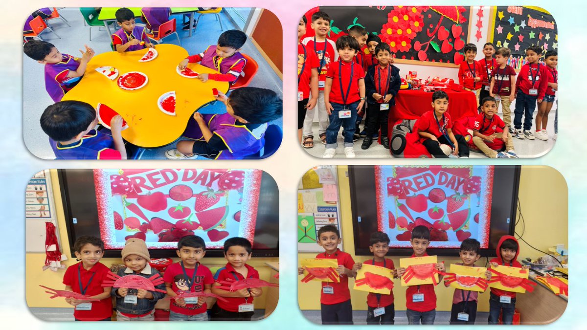 OOB_GEMS's tweet photo. It's Red Day in kindergarten! Our little artists have had an amazing time exploring all things red. From apples to fire trucks, the creativity is endless! 🍎🚒#ColourWeek #RedDay #OOBKindergartenFun https://t.co/5bokYZYanD
