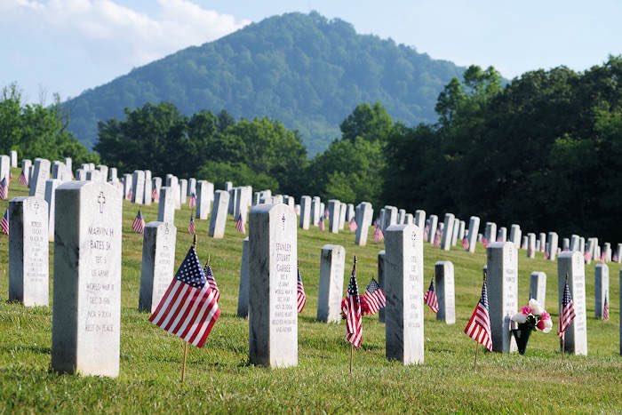 We learned on the #DoPoliticsBetter #podcast — which we proudly sponsor — that @NCDMVA manages cemeteries for NC veterans, including this one in Black Mountain. On #MemorialDay Weekend, US flags are placed at every grave and a ceremony will be held today at 10AM.  #ncpol