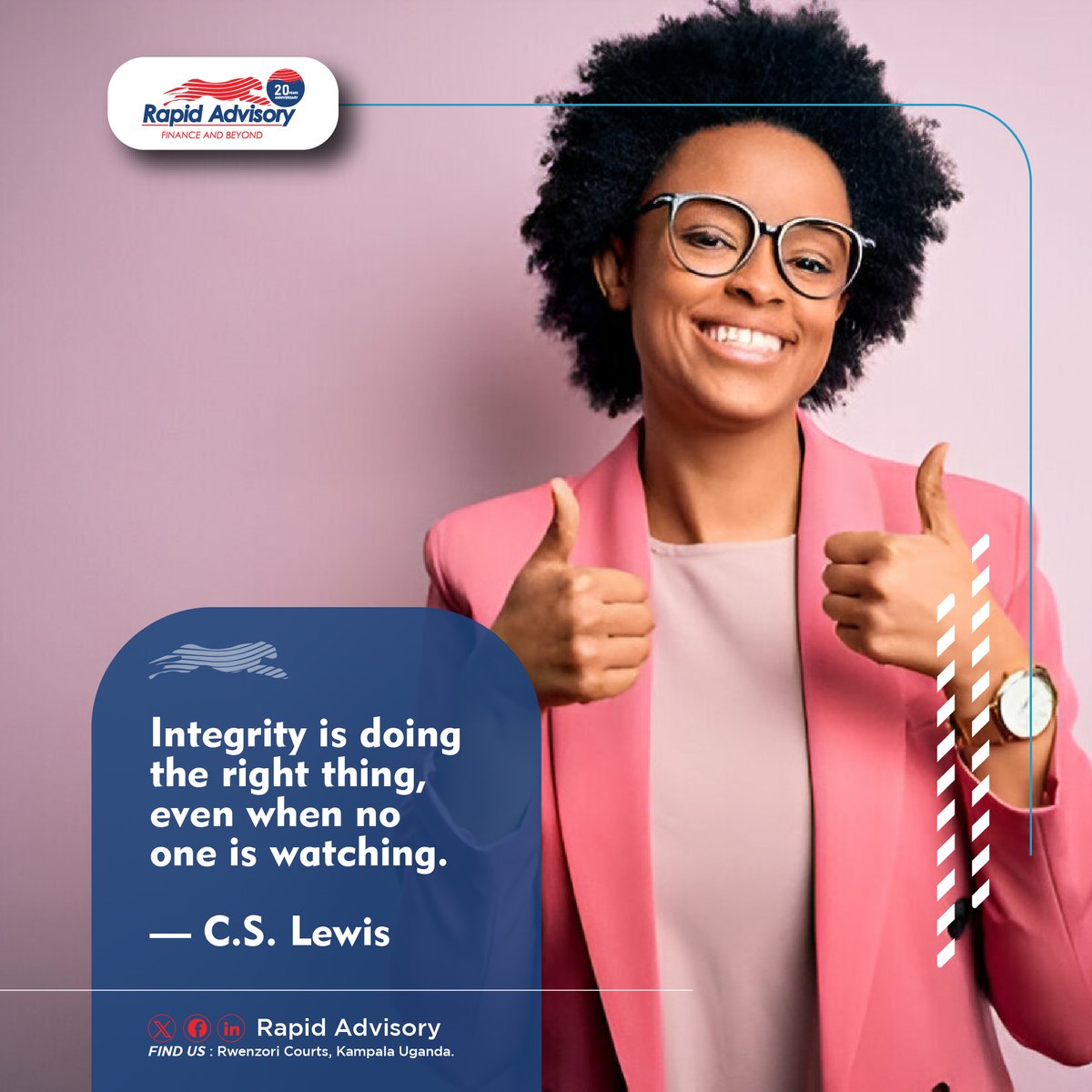 rapidadvisoryug's tweet photo. Our integrity defines who we are. Let's uphold our values, stay true to ourselves, and inspire others to do the same. #ChooseIntegrity #FridayMotivation https://t.co/uvR7Tjs7DI