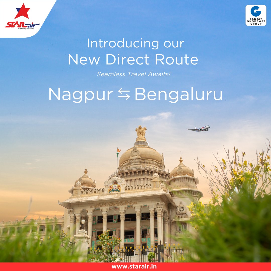 We are excited to announce the launch of our new direct route from Nagpur to Bengaluru, starting on May 28th, 2024. With Star Air, you can enjoy a smooth and convenient flight experience without any hassle or interruptions.
#Nagpur #Bengaluru #StarAir #SanjayGhodawatGroup