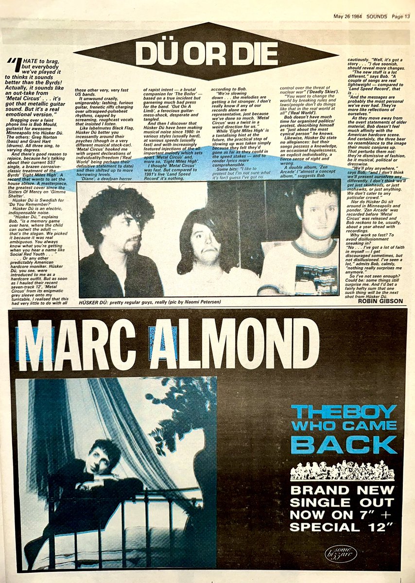 Robin Gibson digs as deep as possible in to Minneapolis band Hüsker Dü, well as deeply as one can on a poor phone line to guitarist Bob Mould.

#HüskerDü

Sounds May 26th 1984