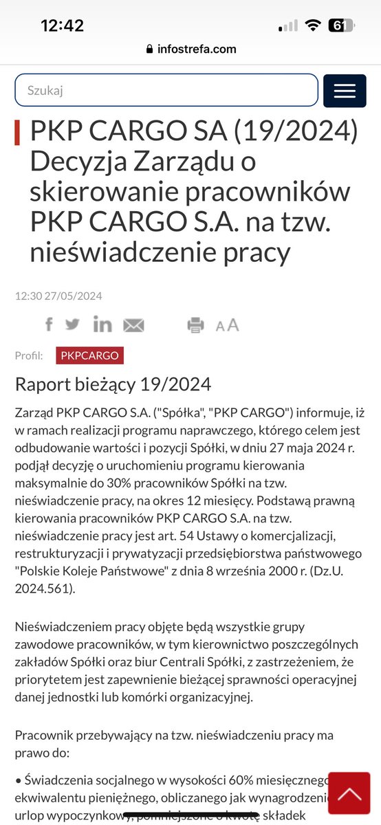 #PKP

Pierwszy etap restrukturyzacji właśnie się rozpoczyna.
Bardzo dobre info dla Spółki. 

Oczywiście przykre to będzie dla wielu pracowników Spółki ale niestety pewne zmiany są nieuniknione, aby budować wartość.

infostrefa.com/infostrefa/pl/…