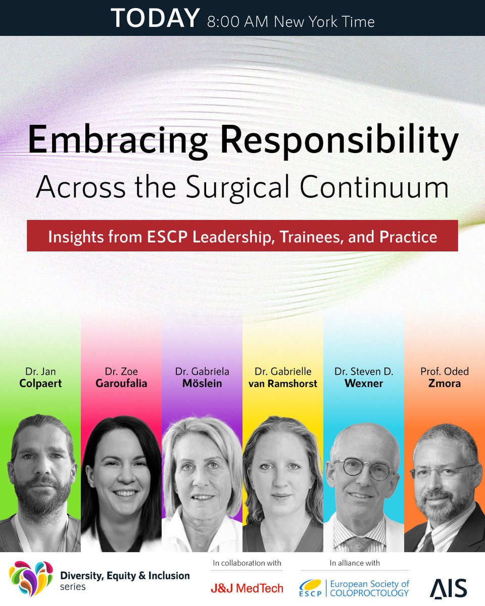 ⌛ One hour to go! Join us for 'Embracing Responsibility Across the Surgical Continuum' with @escp_tweets leaders at 8AM EST for a live webinar @JanColpaert1 @ZGaroufalia @GabrielaMoslein @GabrielleVanRam @SWexner ➡️aischannel.com/live/embracing… @JNJMedTech #IamAIS #some4surgery