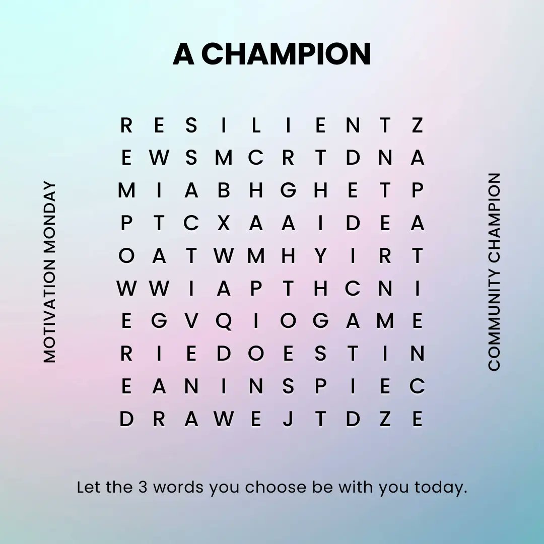 It’s another week to make a difference great Champion! 💪🏻      
The first 3 words you see in this puzzle describe YOU 👉🏼- our incredible community leader. 

Comment the words you spot below!

#CommunityChampions 
#MotivationMonday 
#Tracka
#BudgIT