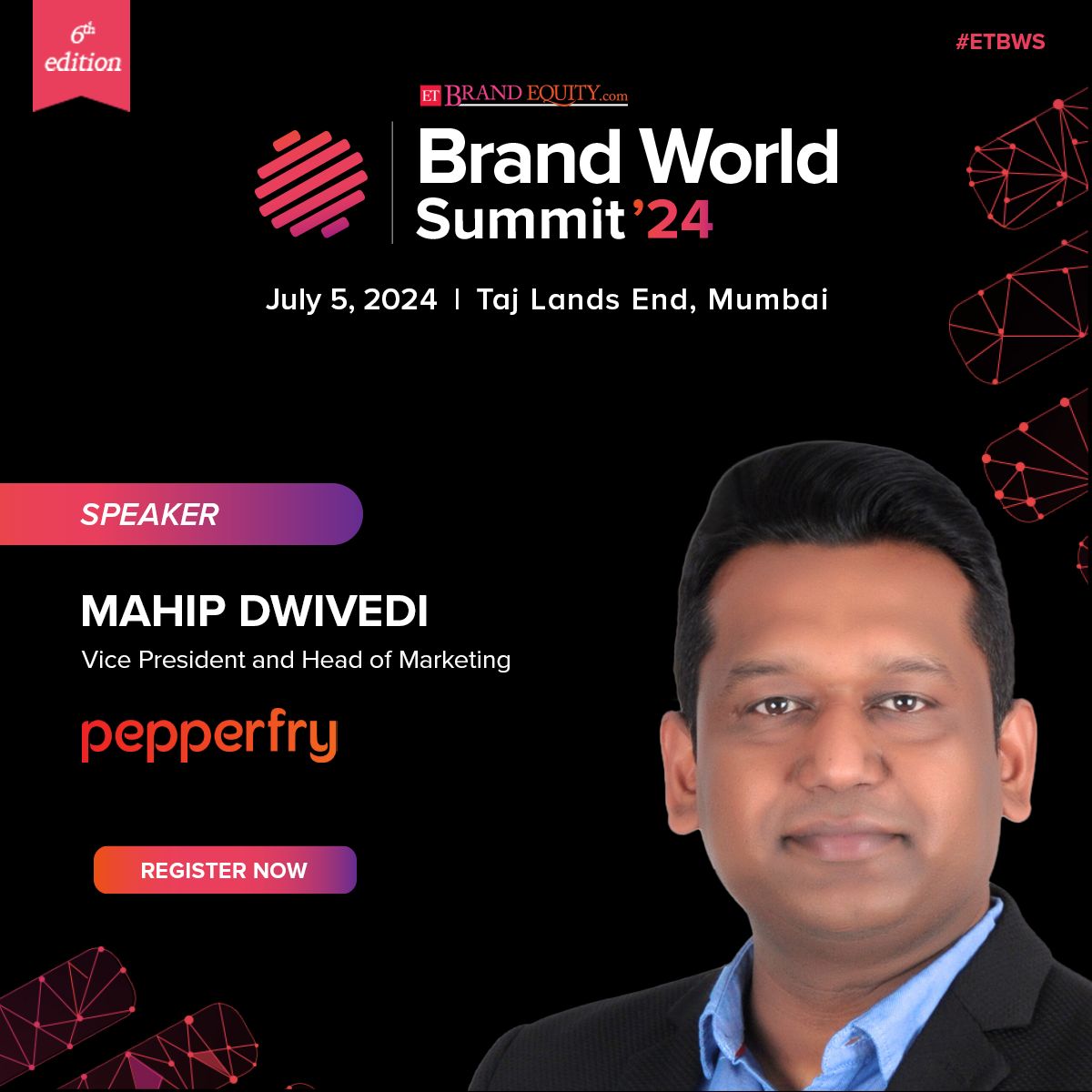 We're delighted to welcome Mahip Dwivedi, Vice President and Head of Marketing at @Pepperfry, as one of our esteemed speakers at the ET Brand World Summit! 

Register Now: bit.ly/3UyDorD 

#ETBWS #BrandWorldSummit #IndustryInsights #LeadershipForum #BusinessInnovation