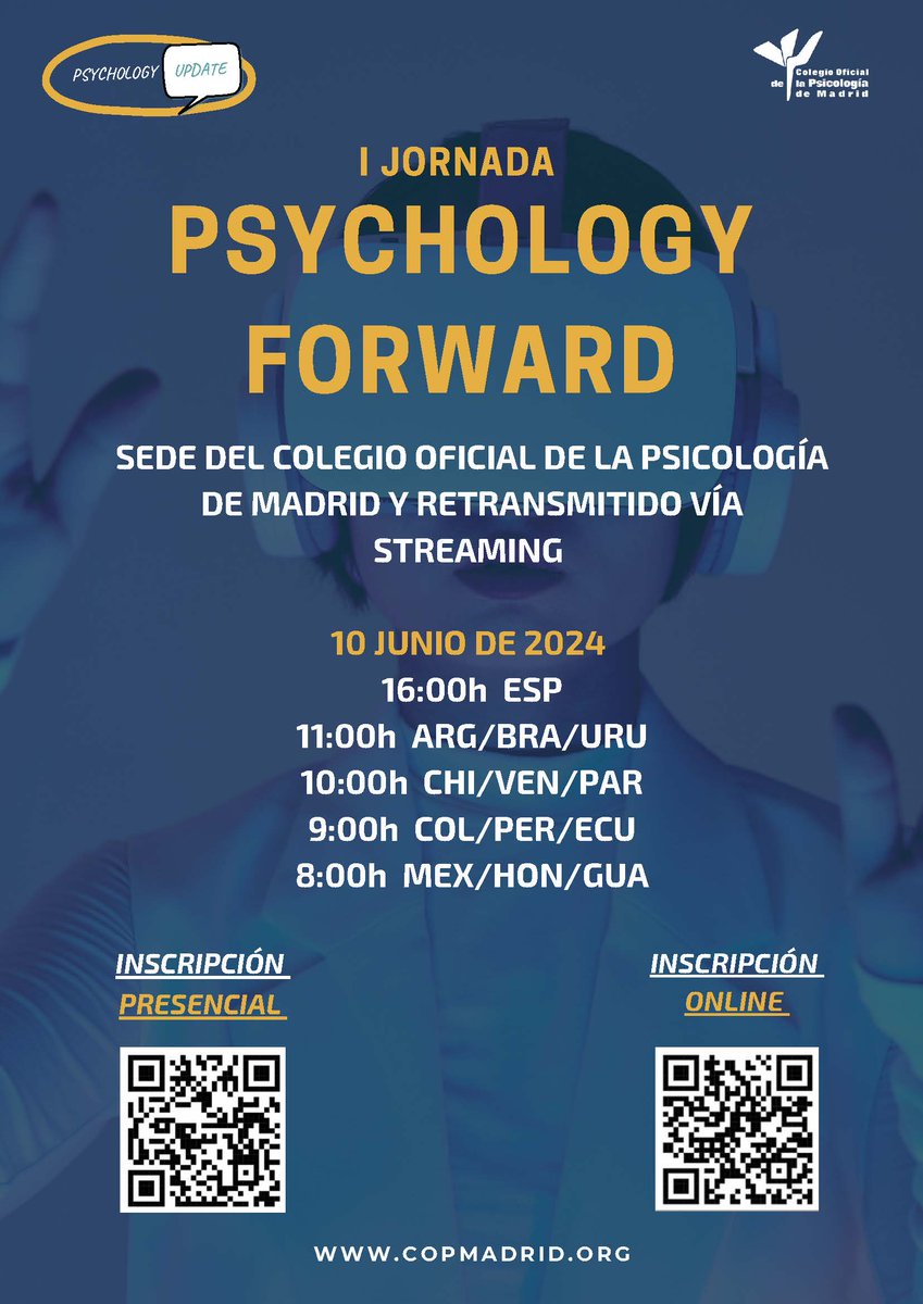 📌JORNADA | Psychology Forward: Explorando los avances innovadores en la Psicología actual y futura Los últimos avances en Psicología con expertos nacionales e internacionales. 📢Presencial y online. Gratis con certificado de asistencia. Inscríbete: cutt.ly/GerAU0u8