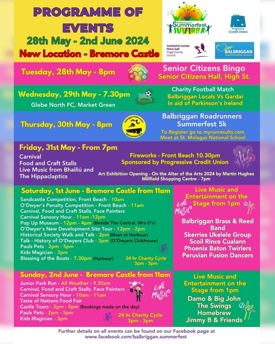 Balbriggan Summerfest RETURNS!🤩 Happening at Bremore Castle, Balbriggan Summerfest begins on May 28 until June 2! Fun for all the family, get involved & enjoy the selection of sport, music, food & art events happening. Don't miss out on the fun!🎉 @fingalcoco @OurBalbriggan