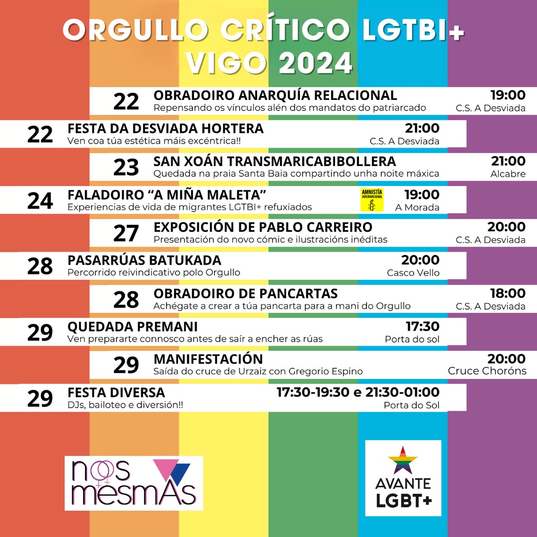 🏳️‍🌈🏳️‍⚧️ORGULLO CRÍTICO LGBTI+ VIGO 2024🏳️‍⚧️🏳️‍🌈 ✊Unión, loita e reivindicación! Ante un panorama social e político que ignora, invisibiliza e ata criminaliza a diversidade sexual e de xénero que racha coa normatividade imposta, alzamolo puño e brindámonos apoio!