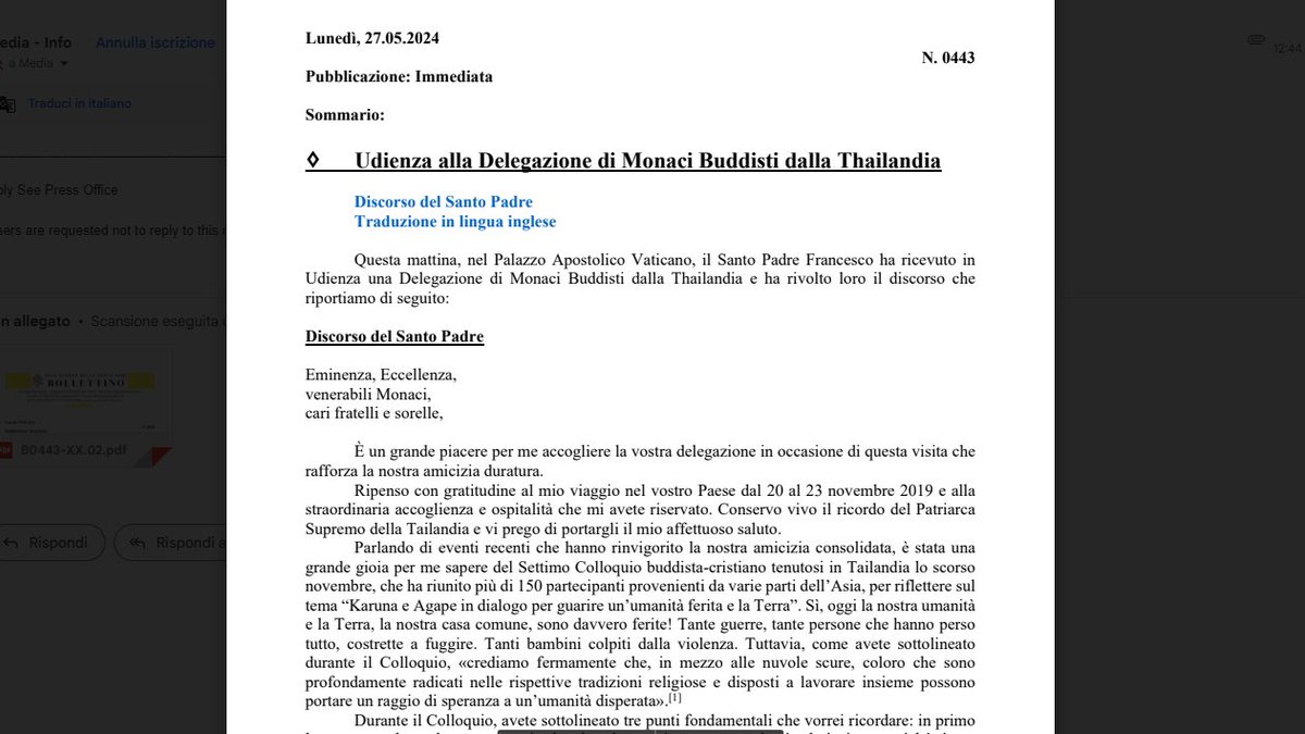 I am very pleased that you will pray for peace tomorrow in the Basilica of Santa Maria in Trastevere. @Pontifex @santegidionews @buddhistsociety