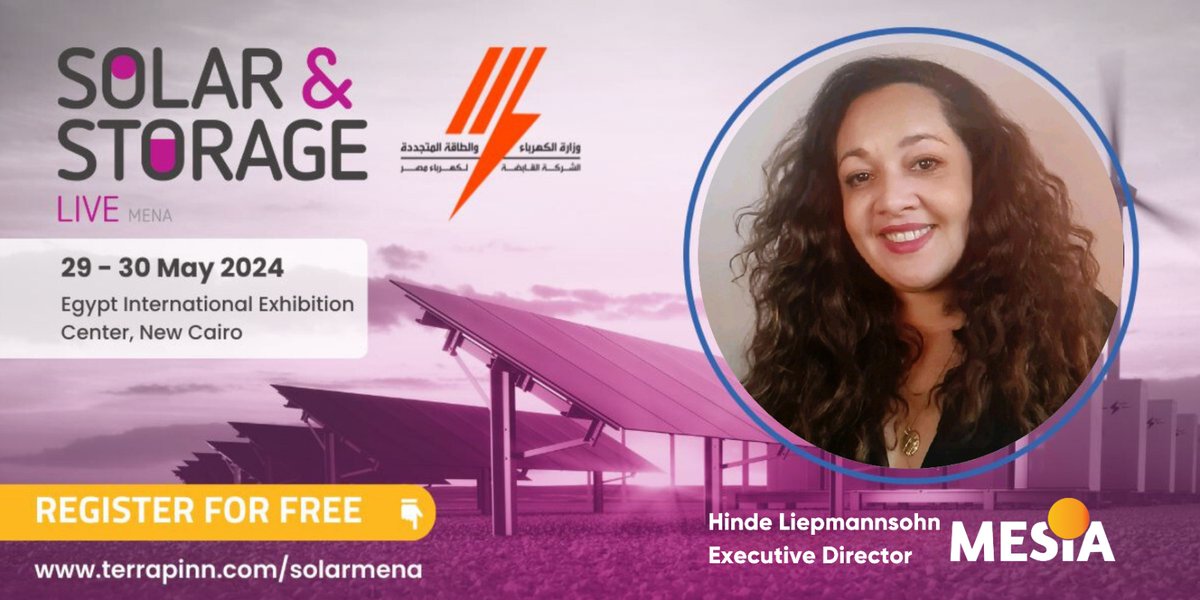 Join us at the S&S Live MENA where our Executive Director, Hinde Liepmannsohn, will be in attendance. Connect with MESIA at this exciting event! 📅 29 – 30 May 2024 📍 Egypt International Exhibition Center, New Cairo Register now for free: ow.ly/h5Kx50RWmse #SolarMEA