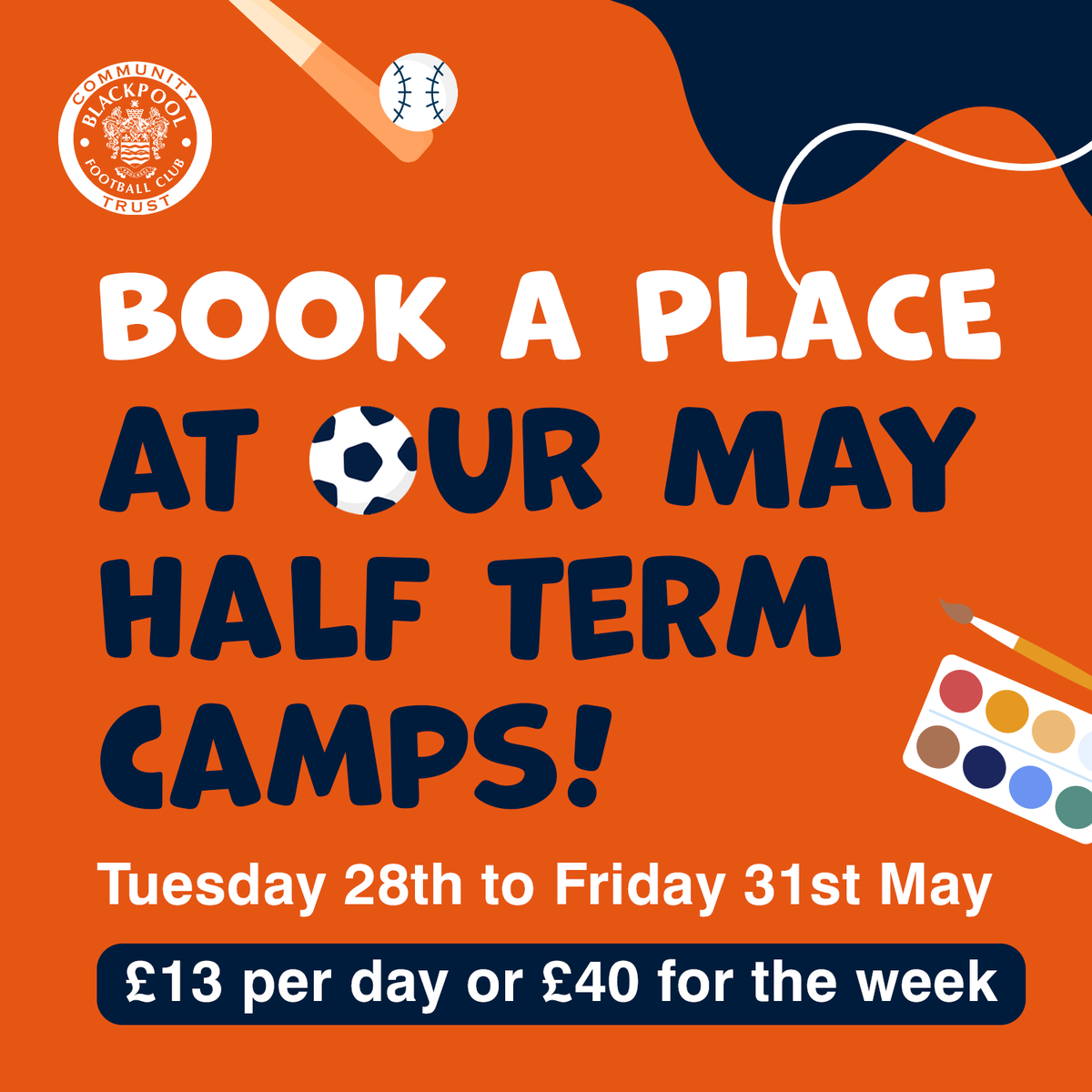 Our May camps start tomorrow! 🏓 Sports Camp @ArmfieldFCAT 9am–5pm 🎾 Sports Camp @UnityBlackpool: 8am-5pm 🎳 Sports Camp Ansdell Primary School: 8am-5pm 🕺 Dance Camp @AVRDance: 8am–5pm ⚽️ Football & Girls Football Camp @ Aspire Sports Hub: 8am-5pm bfcct.co.uk/holiday-camps/