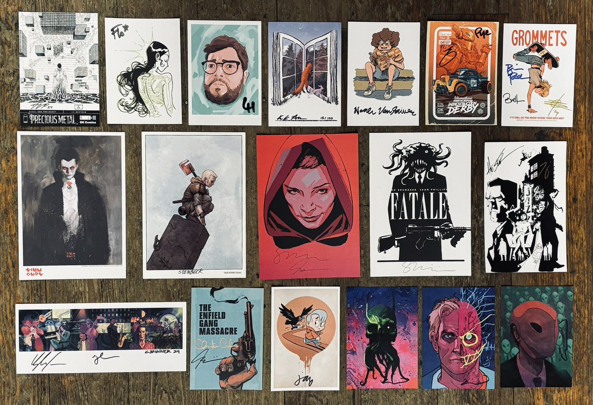 The kindness and creativity of comic book folks always blows my mind. Here’s a small but mighty selection of the recent/upcoming @OKComics exclusive signed prints. okcomics.co.uk/collections/si… @normallyblue @LukeHealy @igotkittypryde @Robwilliams71 @PyeParr @seanpphillips