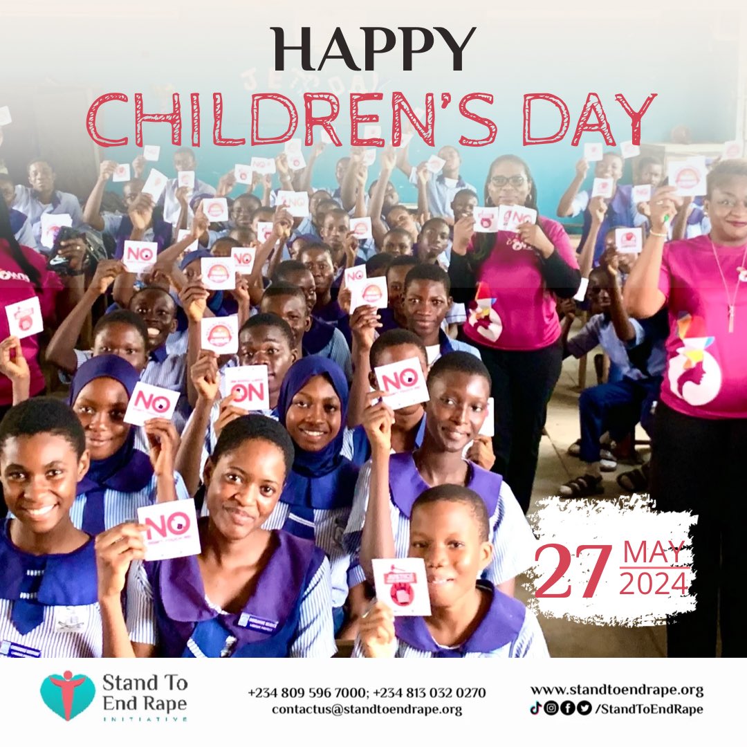 StandtoEndRape's tweet photo. As we celebrate #ChildrensDay, we are reminded of the precious rights that every child deserves as outlined by the United Nations Convention on the Rights of the Child (UNCRC).

We must join hands to protect children's rights &amp; create a safer world for them.

#StandToEndRape https://t.co/tSeW9zpBAd