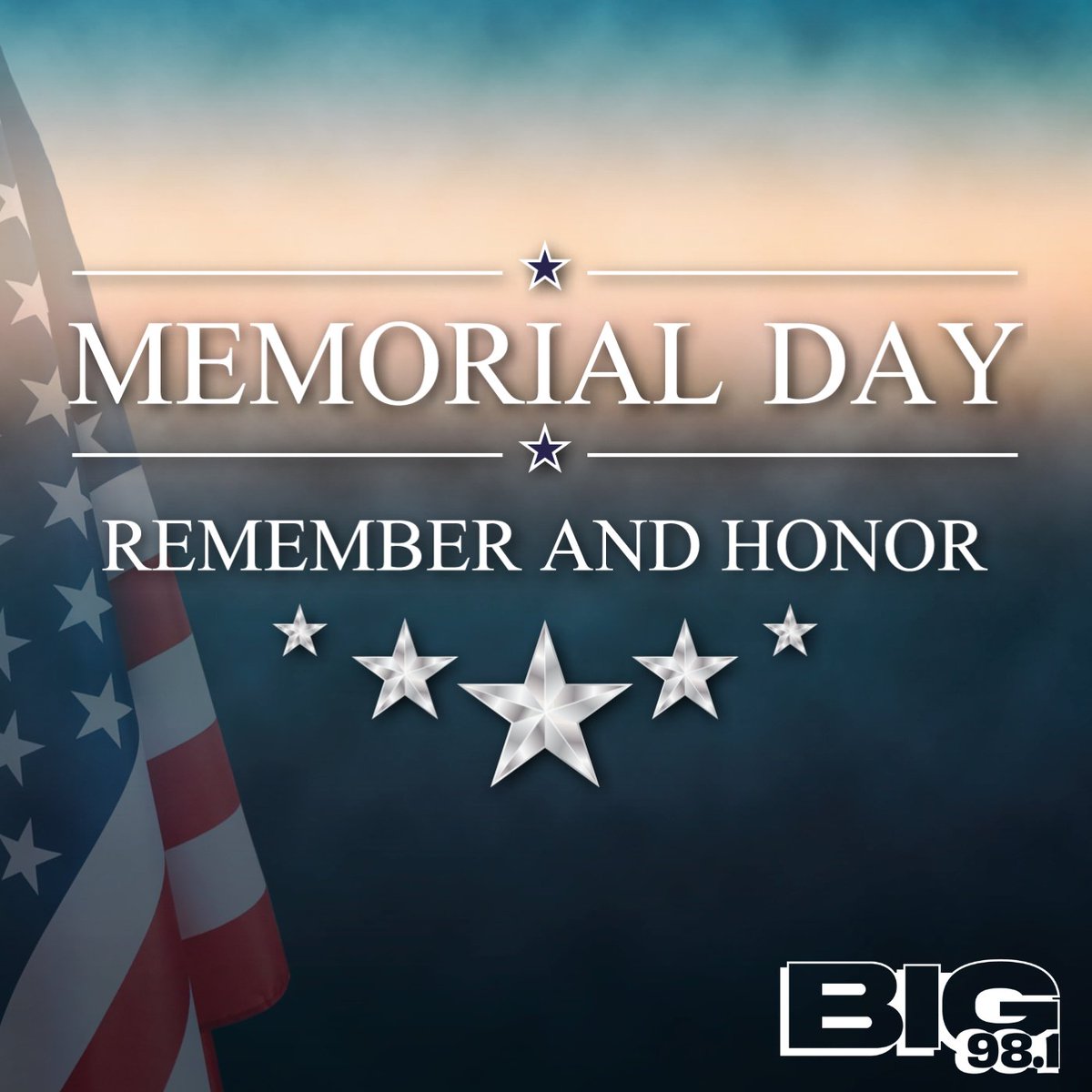 Today we remember and honor our brave heroes who gave their all. Happy #MemorialDay from all of us at #BIG981 🇺🇸