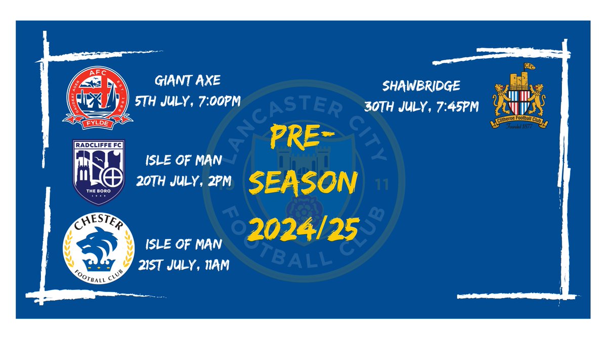 The kick-off time of our pre-season friendly against @AFCFylde has been updated to 7pm on Friday 5th July. We welcome @TheVanaramaNL side to the Giant Axe in the first of our currently scheduled friendlies. #OurCity • #COYDB • #ADAW