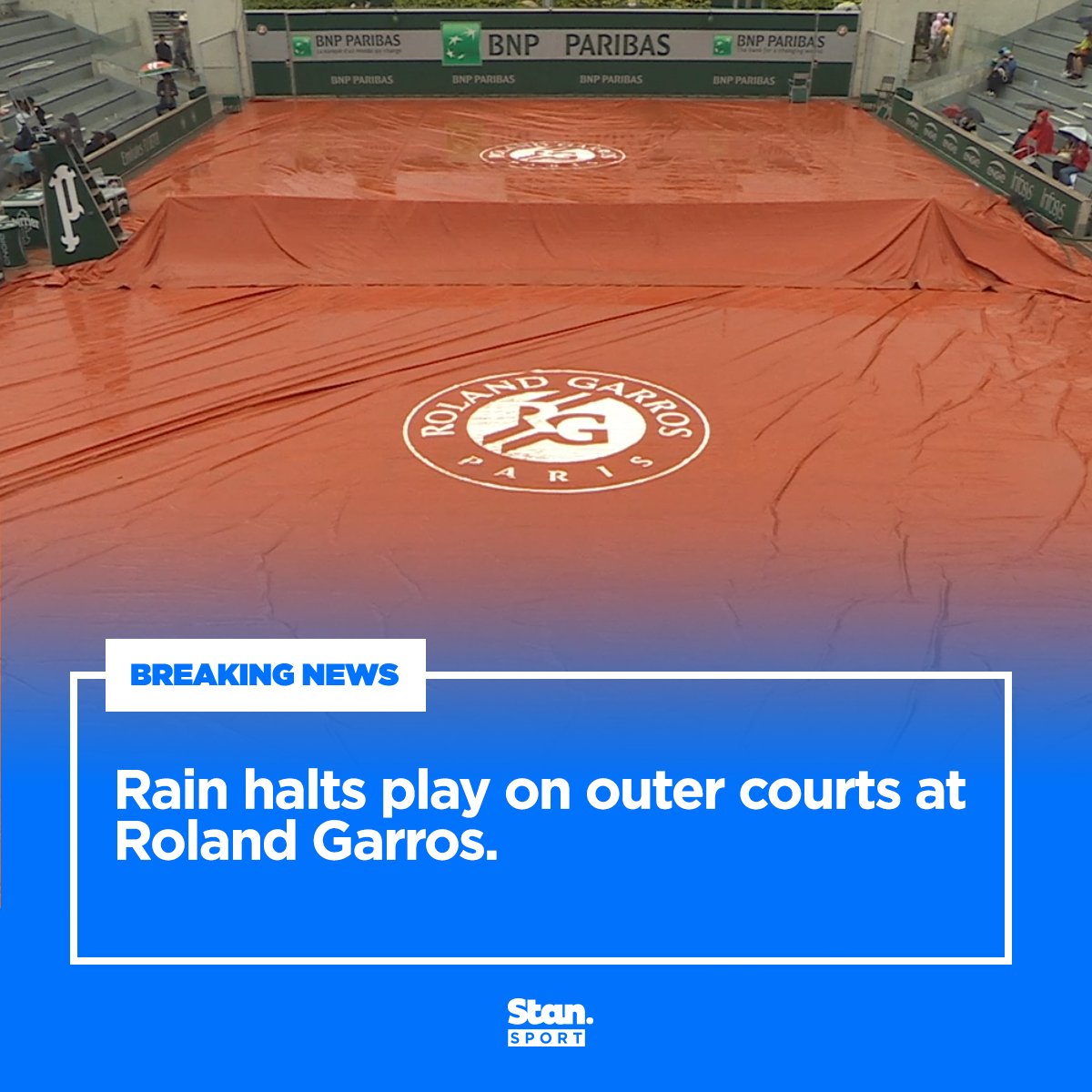 The weather is not playing ball on Day 2! 🌧️ Action continues on Suzanne Lenglen and Philippe-Chatrier! 🙌 ↳ Roland-Garros. Every Match. Ad-free. Live & On Demand. Four Courts in 4K UHD, on the Home of Grand Slam Tennis, Stan Sport. #StanSportAU #RolandGarros