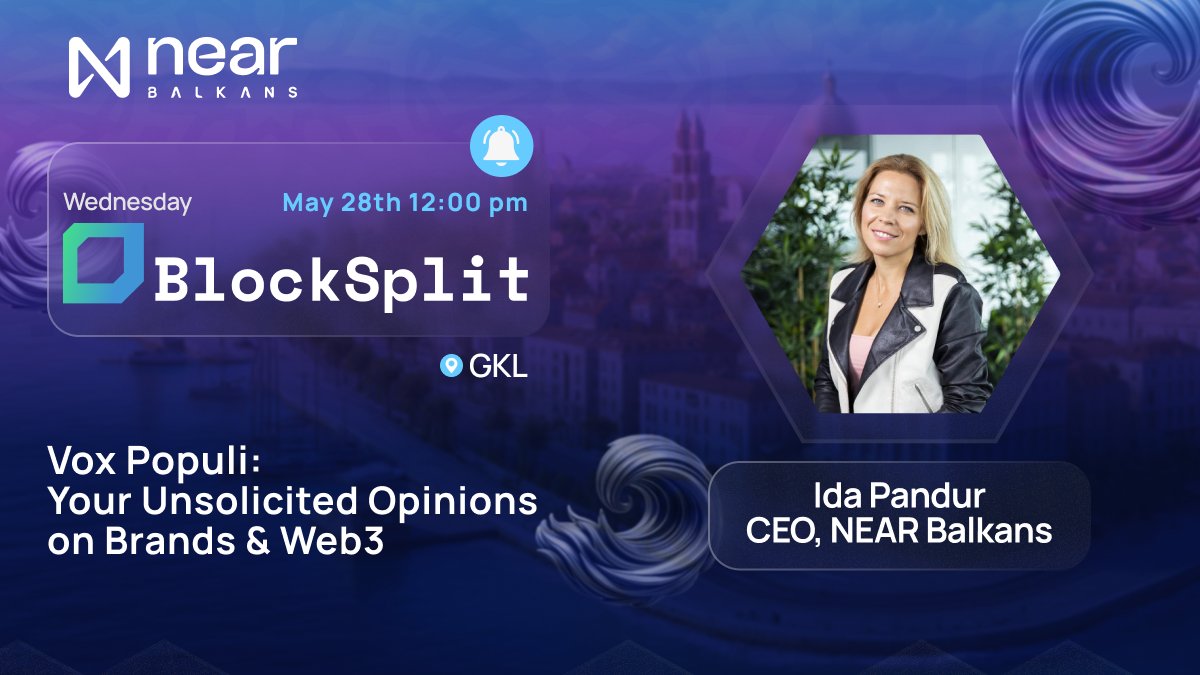NEARbalkan's tweet photo. 🌊Catch our CEO @IdaPandur on the Vox Populi: Your Unsolicited Opinions on Brands &amp; Web3 panel at @BlockSplit hosted by IAB Croatia and hear more from the great minds about the intersection of creativity, marketing and Web3.
📅28.05 12:00 pm 
📍GKL

#BlockSplit #blockchain #Web3 https://t.co/eHCrk7QE1A