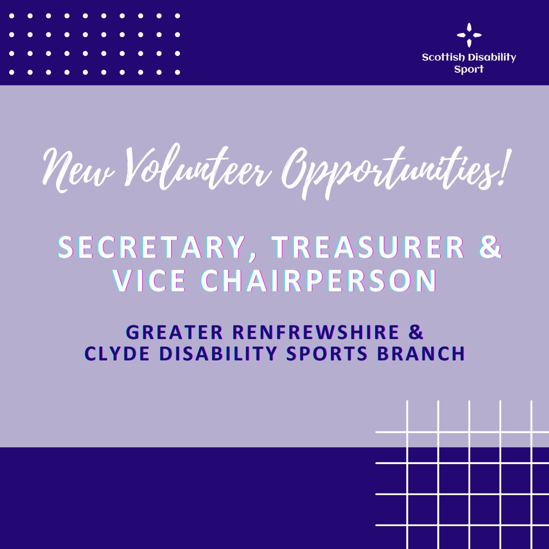 x3 exciting opportunities to get involved in disability sport & make an impact in the Renfrewshire, East Renfrewshire and Inverclyde community🌟 🔹Secretary 🔹Treasurer 🔹Vice Chairperson More info & to apply visit: bit.ly/3VhIxGn #InspiringThroughInclusion #Disability