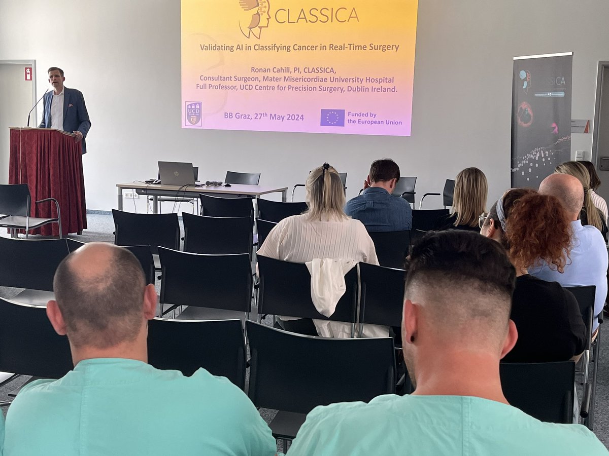 Awesome to be @ the famous hospital in Graz for @classicaproject plenary session including live demo of the project software for real-time endoscopic characterisation of rectal cancer #digitalsurgery #aiinsurgery great thanks to Prof Aigner as local organiser and collaborator!