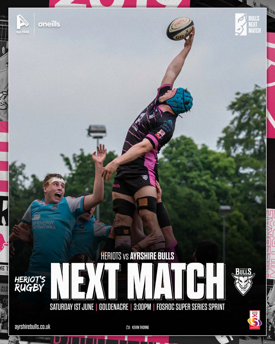 NEXT MATCH | ⚔️ The Bulls travel to Goldenacre on Saturday as we take on Heriots in Round 6 of the FOSROC Super Series Sprint 👊 🗓️ Saturday 1st June 🆚 Heriots 📍 Goldenacre ⏰ 3:00PM #backingthebulls | #FOSROCSuperSeries