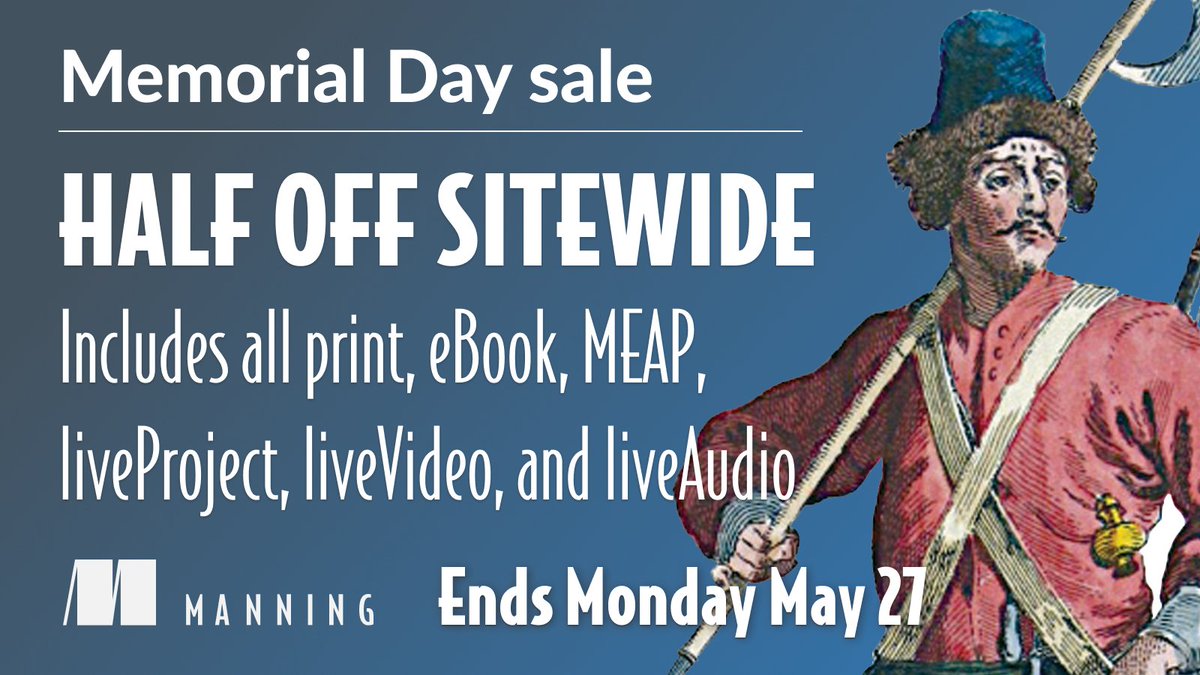 Last day of @ManningBooks 27-May Memorial Day! Half off everything! My #Cpp book is here if you're interested mng.bz/2KXw