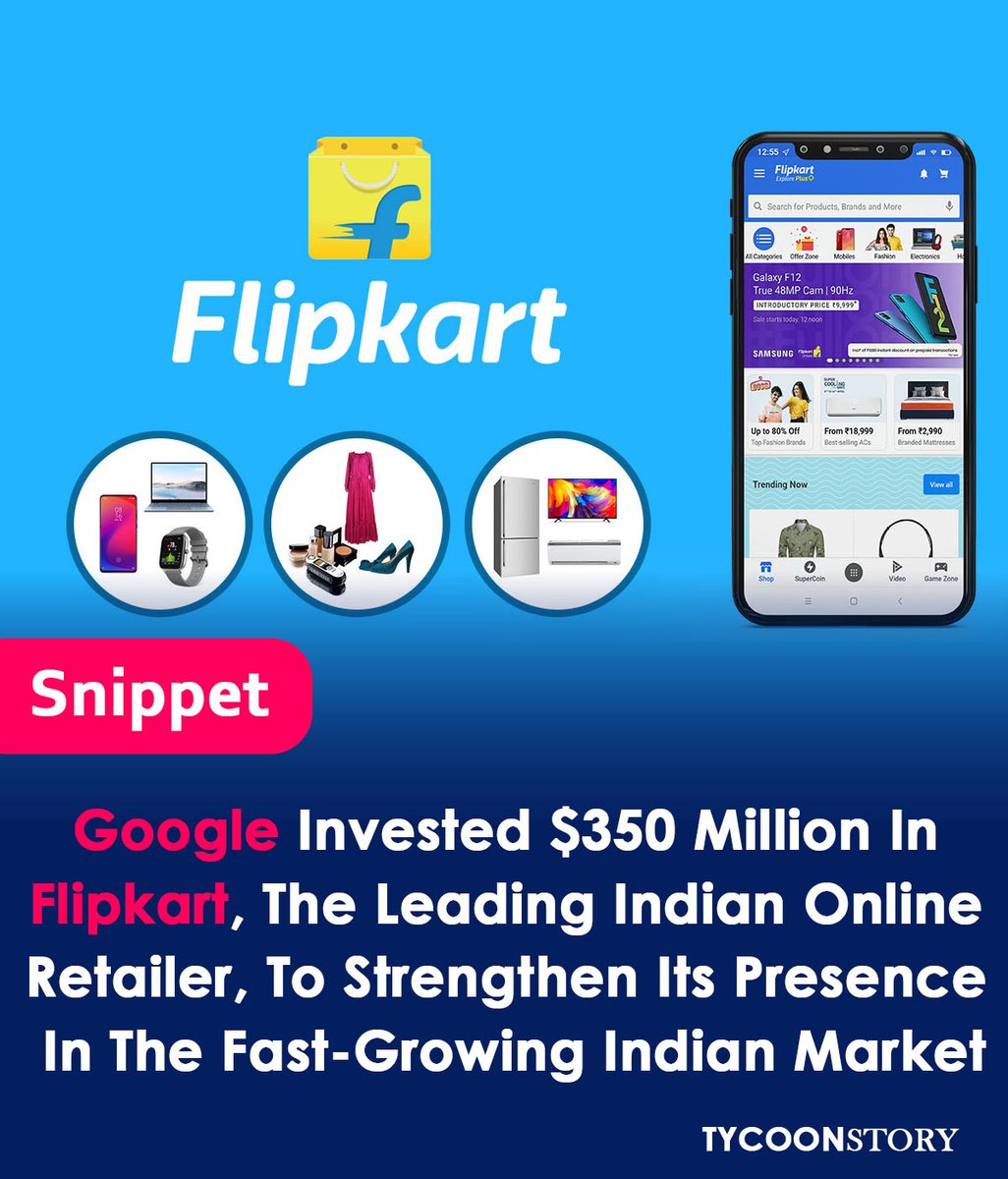 Google invested $350 million in Flipkart
#Google #Flipkart #EcommerceIndia #Walmart #Microsoft #CloudServices #StrategicPartnership #RetailTech #DigitalTransformation #InvestmentNews #IndianMarket #MarketLeadership #Competition @Google @Flipkart 
tycoonstory.com