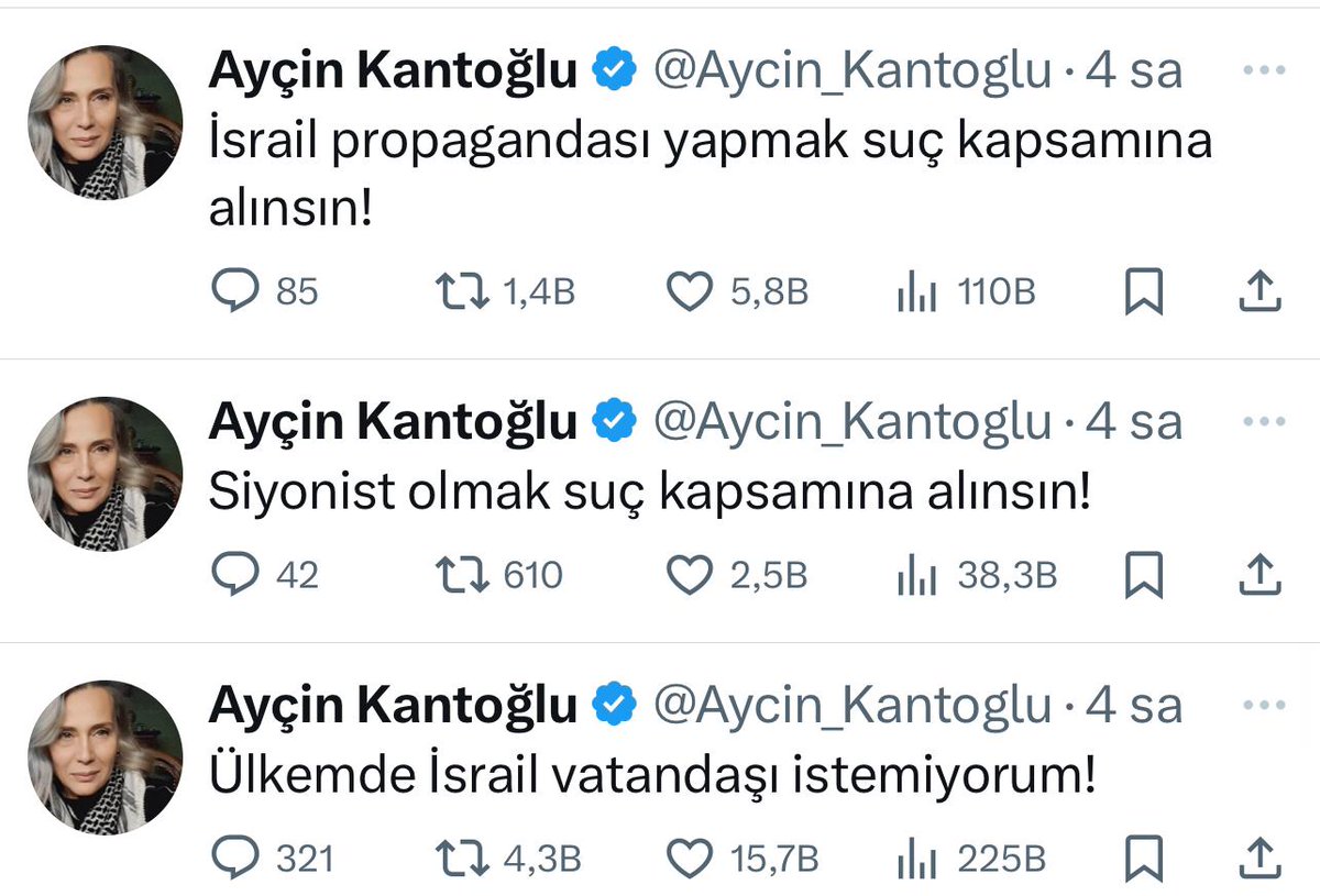 Ayçin Kantoğlu @Aycin_Kantoglu, çok duyarlı bir kampanya başlattı. Bu kampanyaya hep birlikte destek verelim. İnsanlığın ortak vicdanı ile aynı yerde duralım. Ülkemde İsrail vatandaşı istemiyorum!