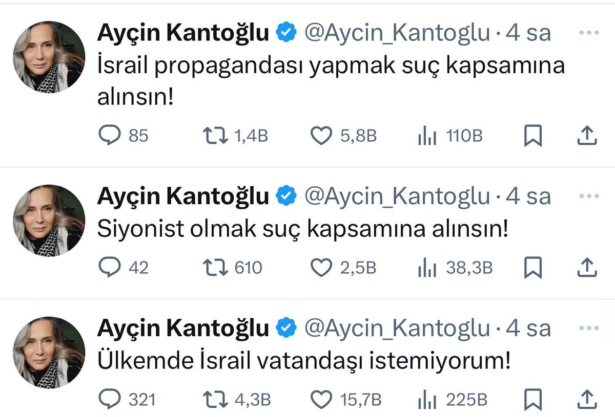 Ayçin Kantoğlu <a href="/Aycin_Kantoglu/">Ayçin Kantoğlu</a>, 
çok duyarlı bir kampanya başlattı. 

Bu kampanyaya hep birlikte destek verelim. 
İnsanlığın ortak vicdanı ile aynı yerde duralım.

Ülkemde İsrail vatandaşı istemiyorum!