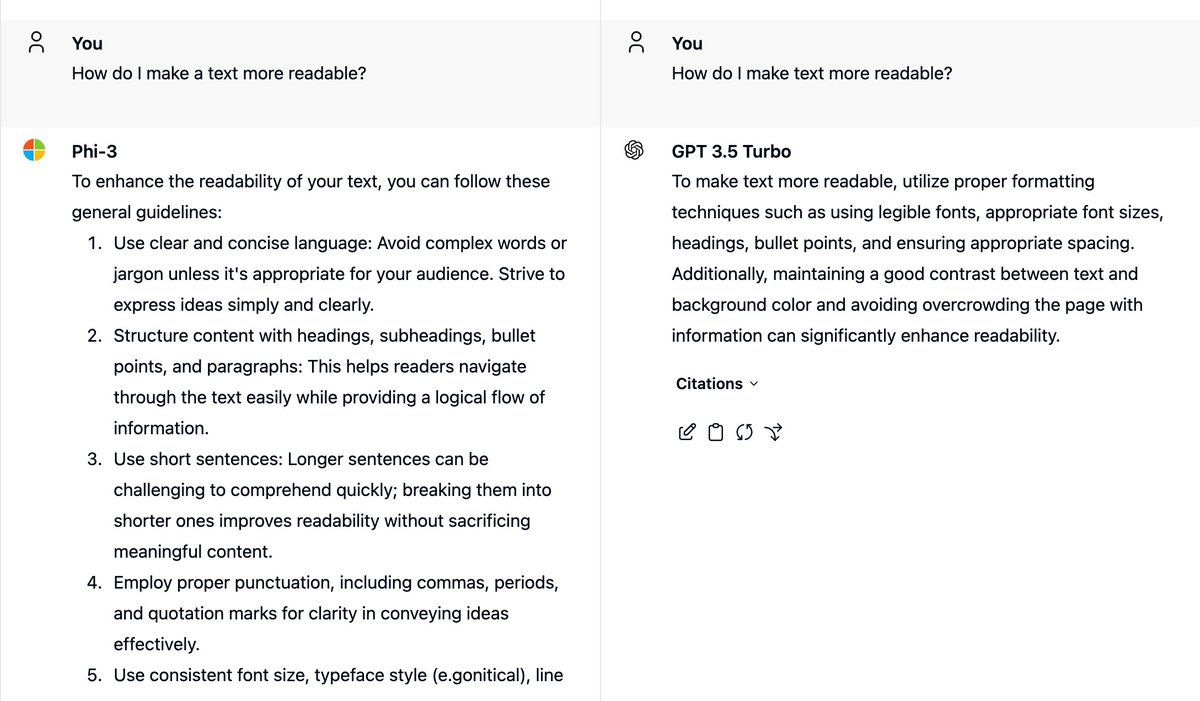 I'm really impressed with Phi 3 from @MicrosoftAI. It runs quickly enough on an M1 Macbook Air with 8GB RAM and can perform real simple tasks. 

Bad at languages and poetry but decent example following, RAG and English coherence.

@msty_app makes it easy to compare with new RAG.
