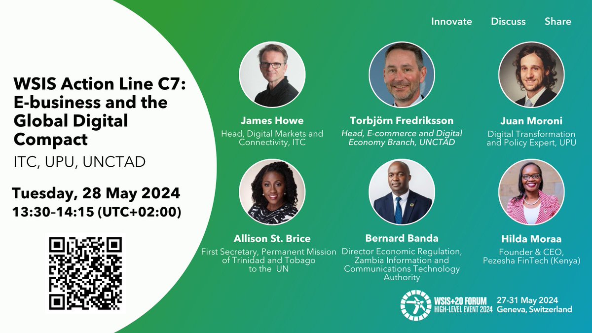 How can the #GlobalDigitalCompact support the participation of #MSMEs in the #DigitalEconomy?🤔

👉Join UPU, @ITCnews & @UNCTAD TOMORROW to discuss the persistent🌐divide in digital readiness & ways to address it during #WSIS+20 #eBusiness action line: bit.ly/3UVu9Sz