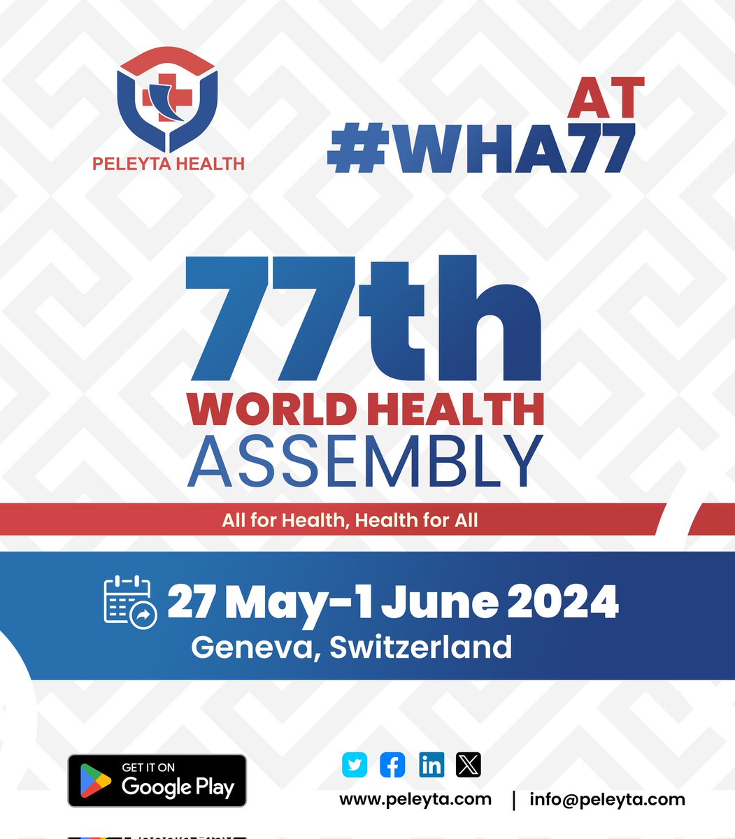 PeleytaHealth_'s tweet photo. We are excited to be attending the 77th #WHA this week in Geneva.
We're also pleased to share that we are among the 30 global startups that will be pitching to investors and global health experts on 29th/May. Join u at 10H00-12H00 | Intercontinental Hotel, Ballroom A https://t.co/HbvG6uY3YH