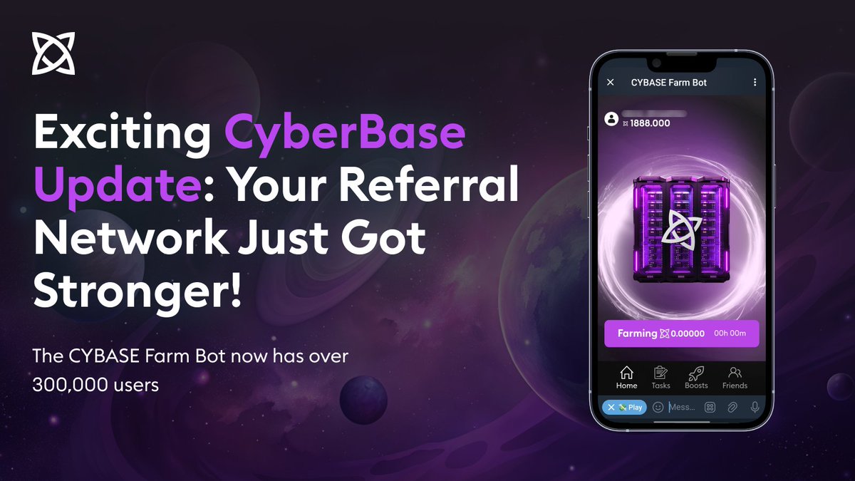 Just WOW 👀Your Referral Network Got Stronger!

We’ve got some amazing news for you! Your referral tree in the CYBASE Farm Bot is now firmly established &amp; will seamlessly transition to all the awesome new projects joining our ecosystem. 

✅ That means your hard-earned referral