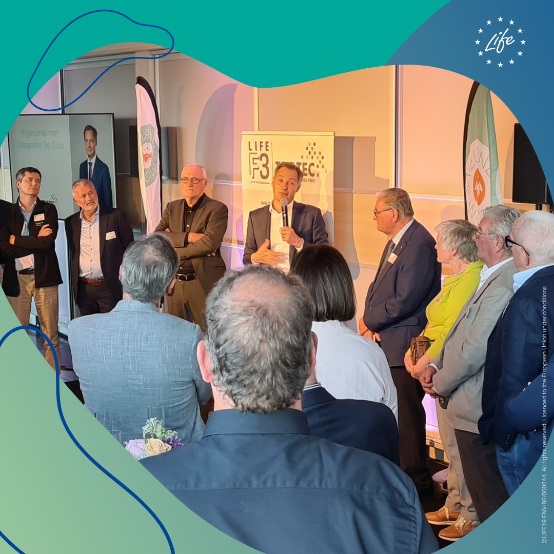 The LIFE F3 has come to an end! This #LIFEProject used new technologies to process food waste & transform it into animal feed♻️ 🇧🇪 Belgian PM @alexanderdecroo joined their final event to celebrate their successful results. ℹ️ bit.ly/3UVFWk0 #CircularEconomy #EU2024BE