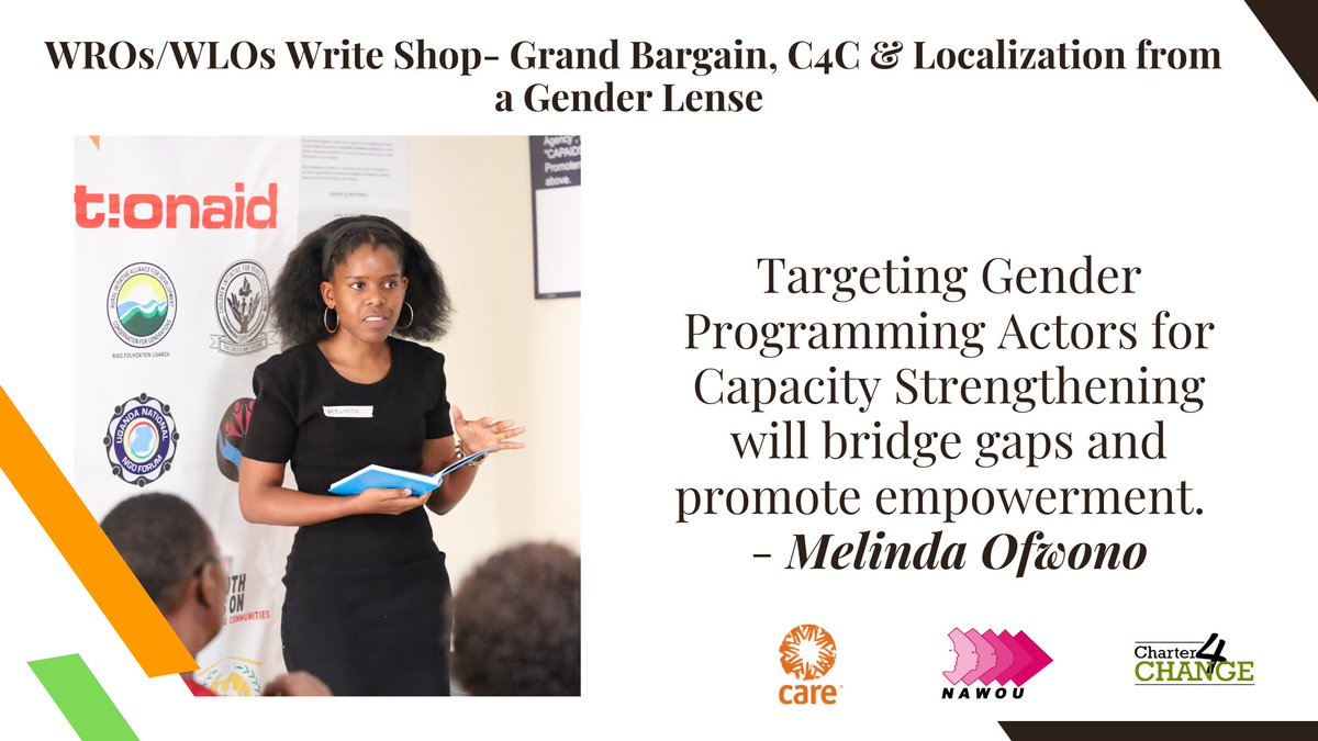'Empowering WROs & WLOs on Gender-focused programming is key to fostering Localization & inclusivity! Let's strengthen capacity through information sharing on Grand Bargain, @Charter4Change & #LocalizationUg. Collaboration among all actors is vital for success.'-Melinda