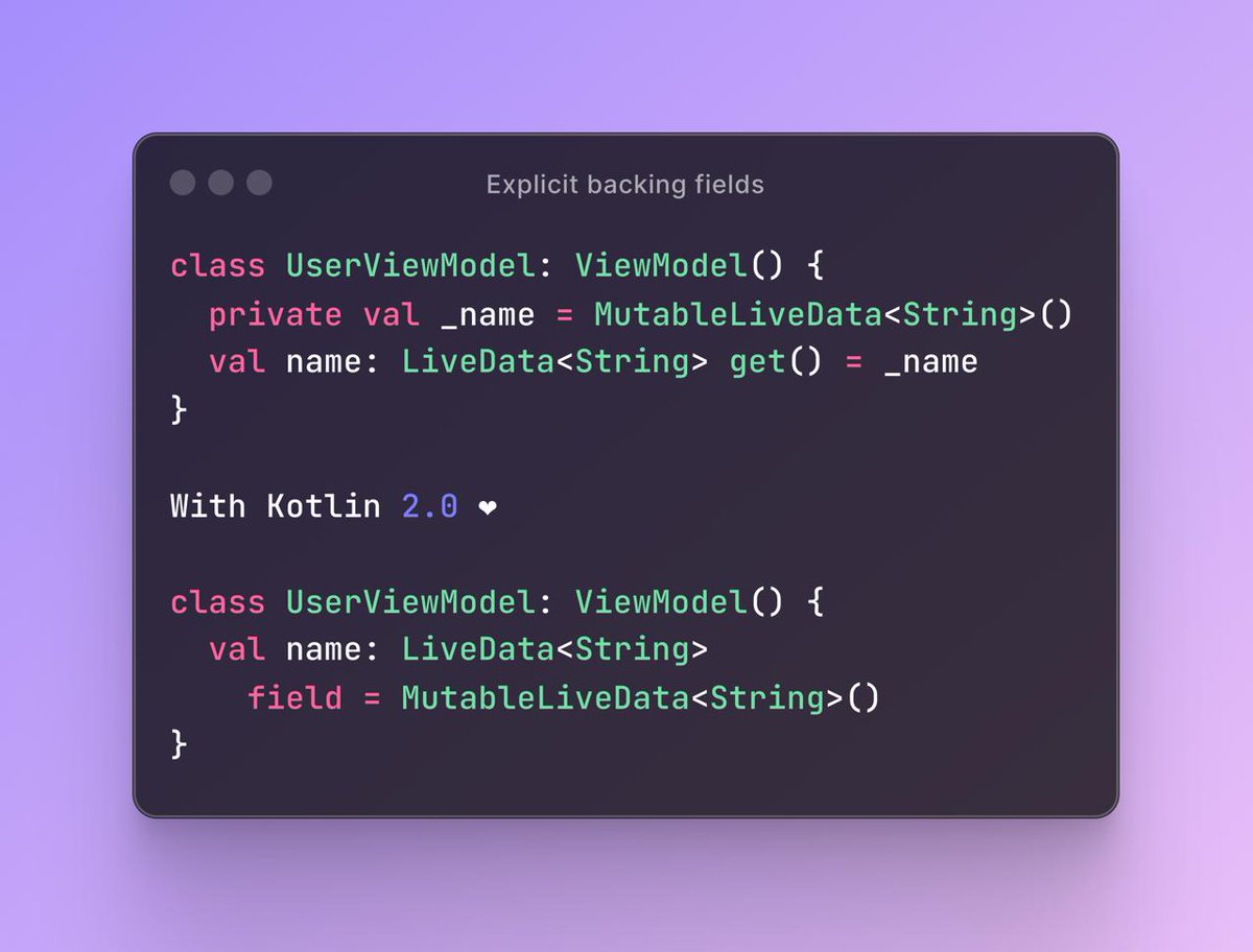 What's so cool about Kotlin 2.0?  🤯

Kotlin 2.0 introduced 'Explicit Backing fields' ♥️ which can streamline property definition for you.

Take a look at the image to know more...

#kotlin #android