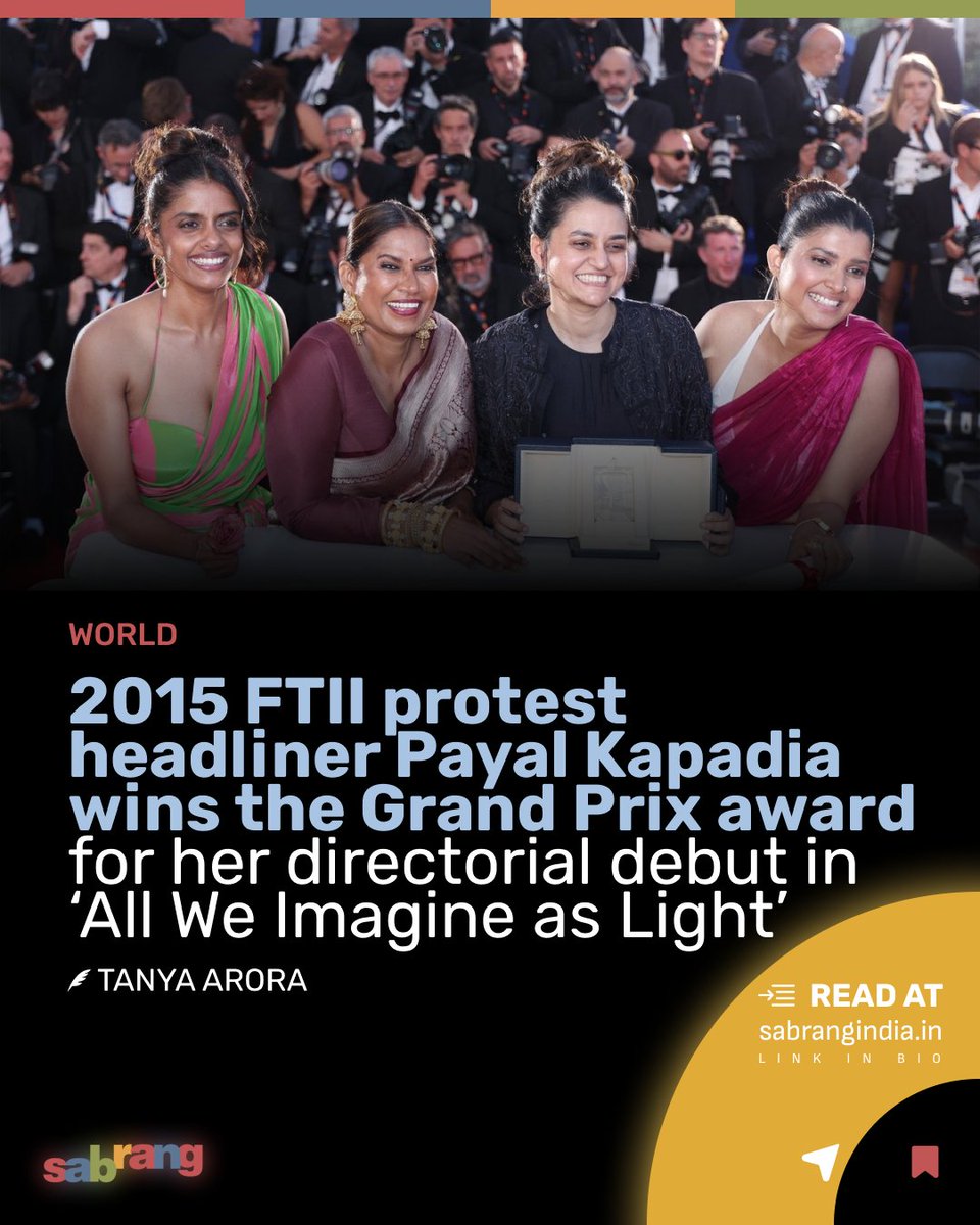 2015 FTII protest headliner Payal Kapadia wins the Grand Prix award for her directorial debut in ‘All We Imagine as Light 

#PayalKapadia #GrandPrixAward #AllWeImagineAsLight #FilmAwards
#DirectorialDebut #FTIIProtest
#IndianCinema #FilmFestival 

sabrangindia.in/2015-ftii-prot…