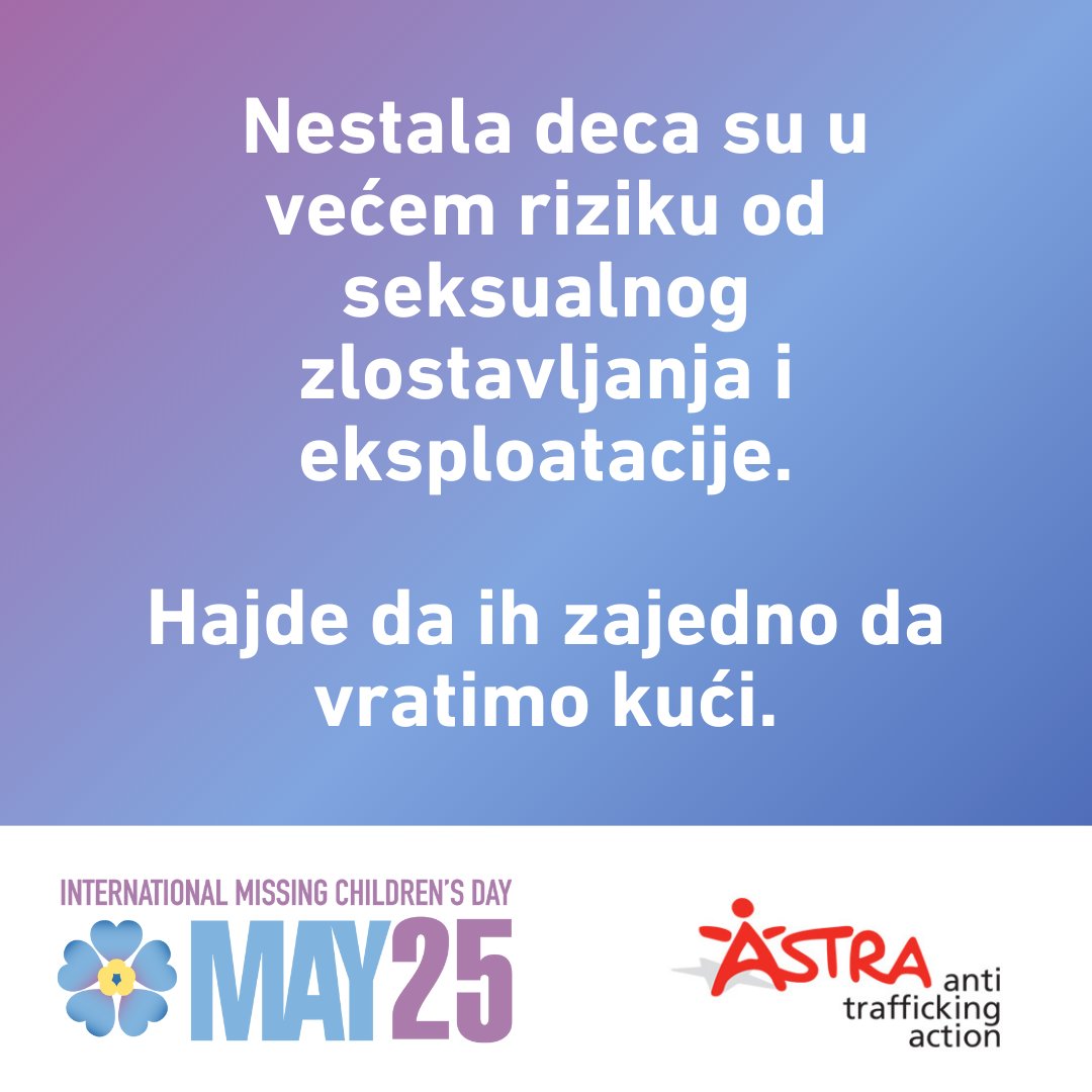 Deca zaslužuju bezbedno, negovano, zaštićeno detinjstvo ispunjeno ljubavlju. Ove godine Međunarodni dan nestale dece obeležili smo u saradnji sa @Icmec_official i @MissingChildEU. Opširnije na sajtu astra.rs. #MissingChildrenEurope #NestaliSnovi #IMCD2024