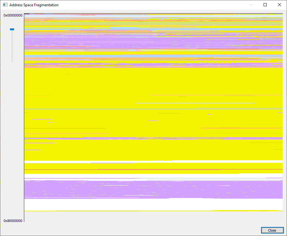 AndyHTech's tweet photo. Address space after compiling a very large project in the Delphi 2009 IDE. (White is the free memory) https://t.co/g5rc9umJCH