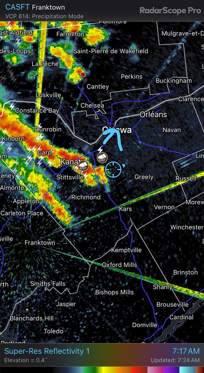 Watch out! Incoming lightning storm during this Monday morning commute. This is not the main event, as there will be a much stronger storm threat this afternoon. #ottweather #ONStorm