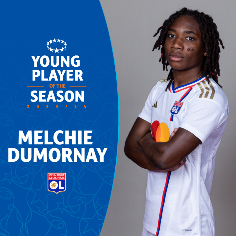UWCL's tweet photo. 🇭🇹 Melchie Dumornay is named the 2023/24 #UWCL Young Player of the Season, as chosen by UEFA's Technical Observer panel 🤩
