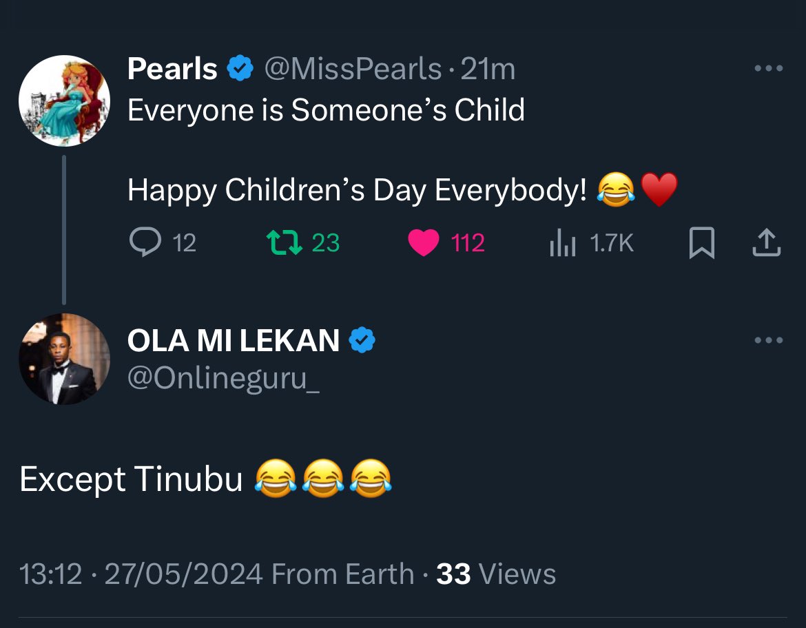 I will not see this alone 🫢 Happy Children‘s Day to everyone ‘Except Tinubu’ 😅😂