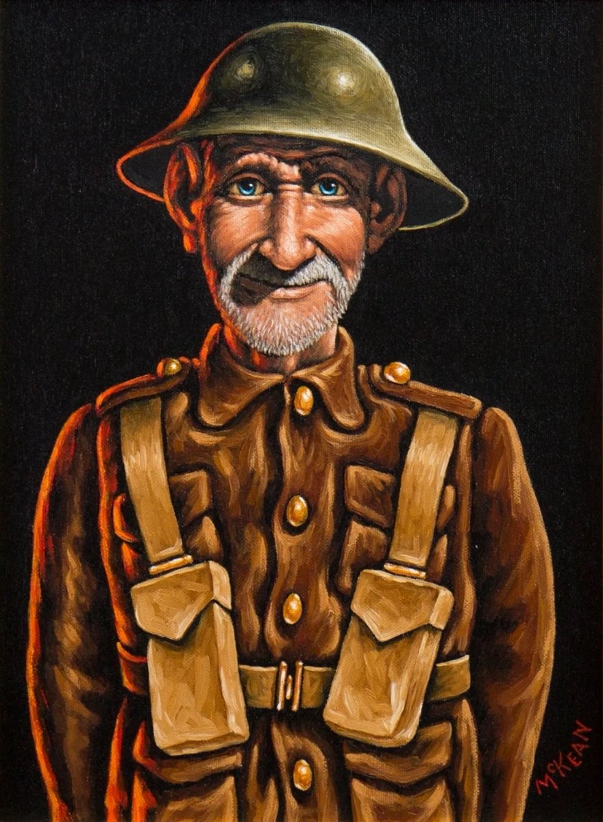 #NationalService for the over 55s, an altogether bolder plan 👍 combats loneliness, fuel poverty and provides the Country with a diehard rearguard… coz let’s face it, how many of us could be bothered running away these days 😮‍💨😂

The Old Soldier by Graham McKean (b.1962) #Art 🫡