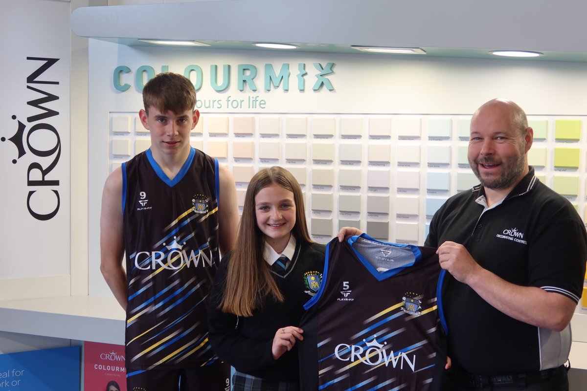 MaristSport's tweet photo. Delighted to be presented with the school’s new basketball kit kindly sponsored by @CrownPaintsIRL. Thank you also to @PlayrFit for the design &amp; production. The @maristdundalk teams will be looking smart pulling them on next September. @crownpaints 🏀🏀 https://t.co/uBTghjC5S4