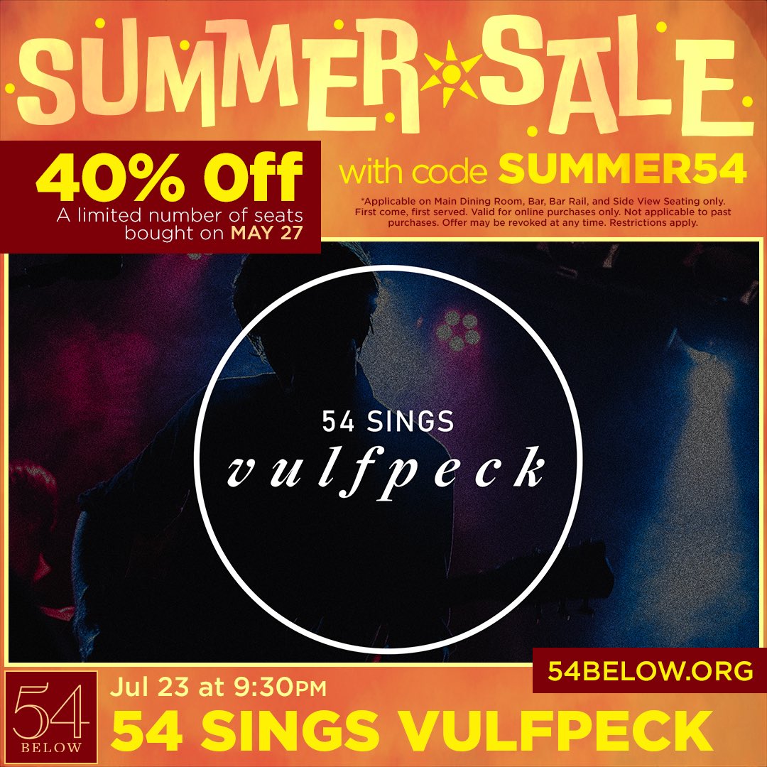 Today’s the @54Below Summer Sale!!! Would love to see friends in the audience as I make my NYC producing debut! Use code SUMMER54 for 40% off tickets IN ALL SECTIONS!!! 54below.org/events/54-sing…