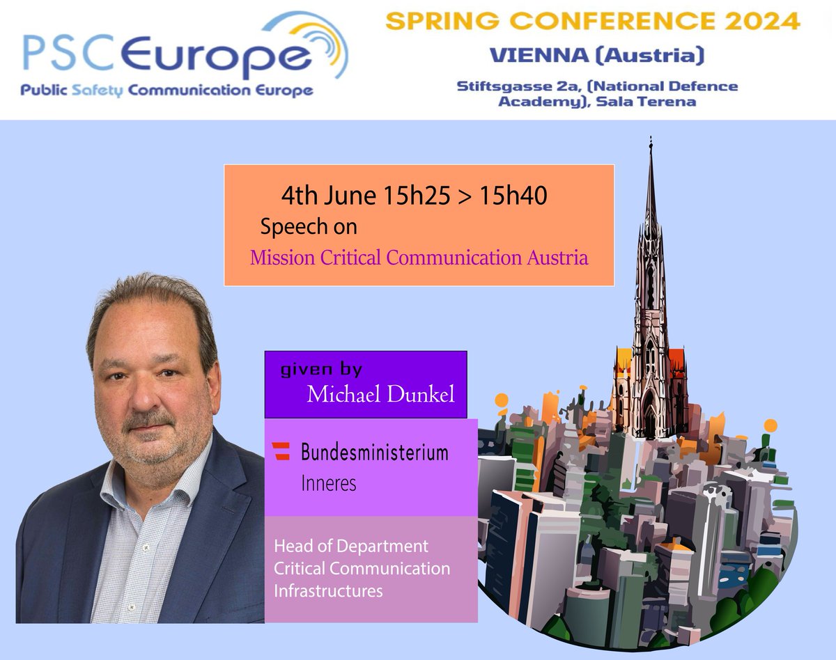 Are you interested in technical🔧#solutions💡to support critical communication of emergency organizations? You should attend the speech on this matter given by Michael Dunkel the next 4th June at our 🎉#SpringConference🎉in #Vienna. Register yourself 👉 rb.gy/tagelw