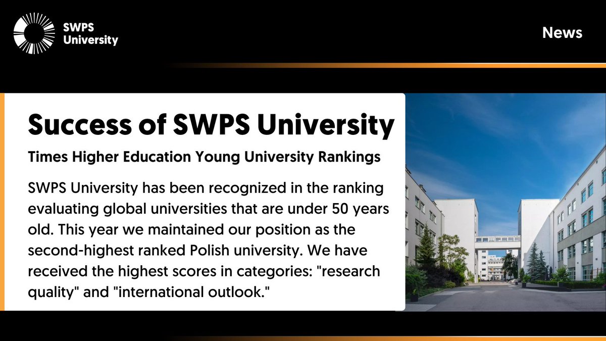 SWPSUniversity's tweet photo. #SWPSUniversity has been ranked between 301 and 350 globally in the renowned Times Higher Education Young University Rankings. This year's ranking included 673 universities worldwide, three of which hail from Poland.
Read more👉https://t.co/kQeoZ0FdBN https://t.co/4jW5vA8AwH
