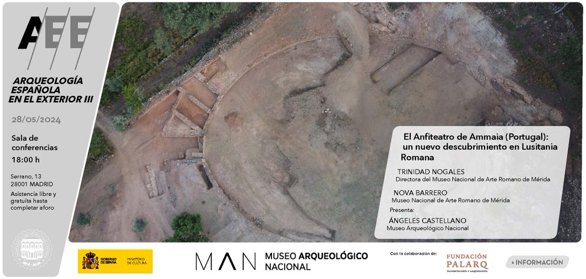 Mañana tendremos el placer de presentar nuestro Proyecto de excavación e investigación en el anfiteatro de la ciudad romana de Ammaia dentro del Ciclo de 'Arqueología Española en el Exterior' del @MANArqueologico ¡Estais todos invitados a acompañarnos!