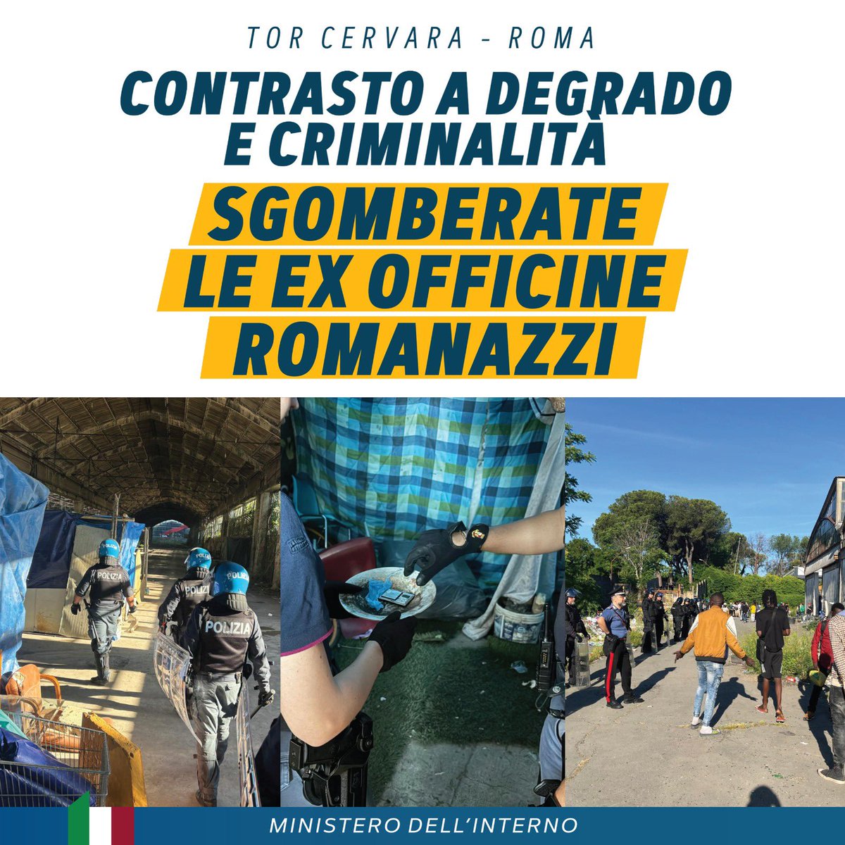 Proseguono le azioni per il ripristino della legalità e il contrasto al degrado nella Capitale. A Tor Cervara, @poliziadistato e @_Carabinieri_ sono impegnati in una vasta operazione per liberare il sito industriale dell’ex officina Romanazzi, occupato abusivamente da oltre 50