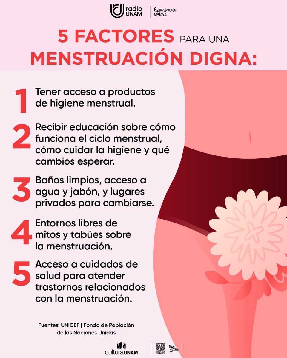 #RadioUNAMRecuerda que hoy es el #DíaInternacionalDeLaHigieneMenstrual. 🩸 Esta iniciativa busca concientizar sobre este proceso natural, romper tabúes y estigmas alrededor de este, y garantizar el acceso a productos de higiene menstrual para todas las personas que lo necesiten.